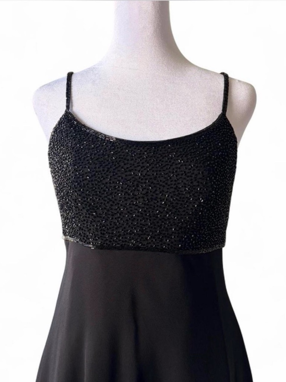 Cache Y2K Elegant Black Beaded 100% Silk Mini Dress - Picture 4 of 8